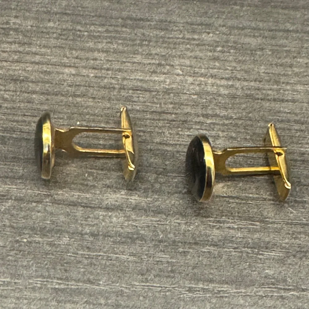 Unbranded Cufflinks Mens OS Gold Black Excellent Vintage Oval Stone Toggle Back